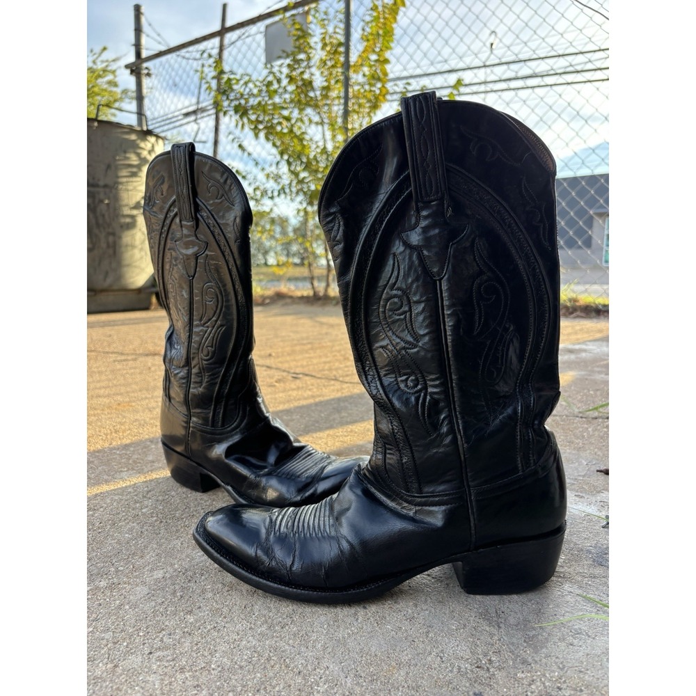Lucchese Classics Handmade Mens 9 D Black Goat Leather Cowboy Boots USA⭐️L151013